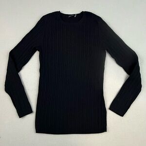 Magaschoni Sweater Women's Small Black Ribbed Knit Top Crew Neck Long Sleeve